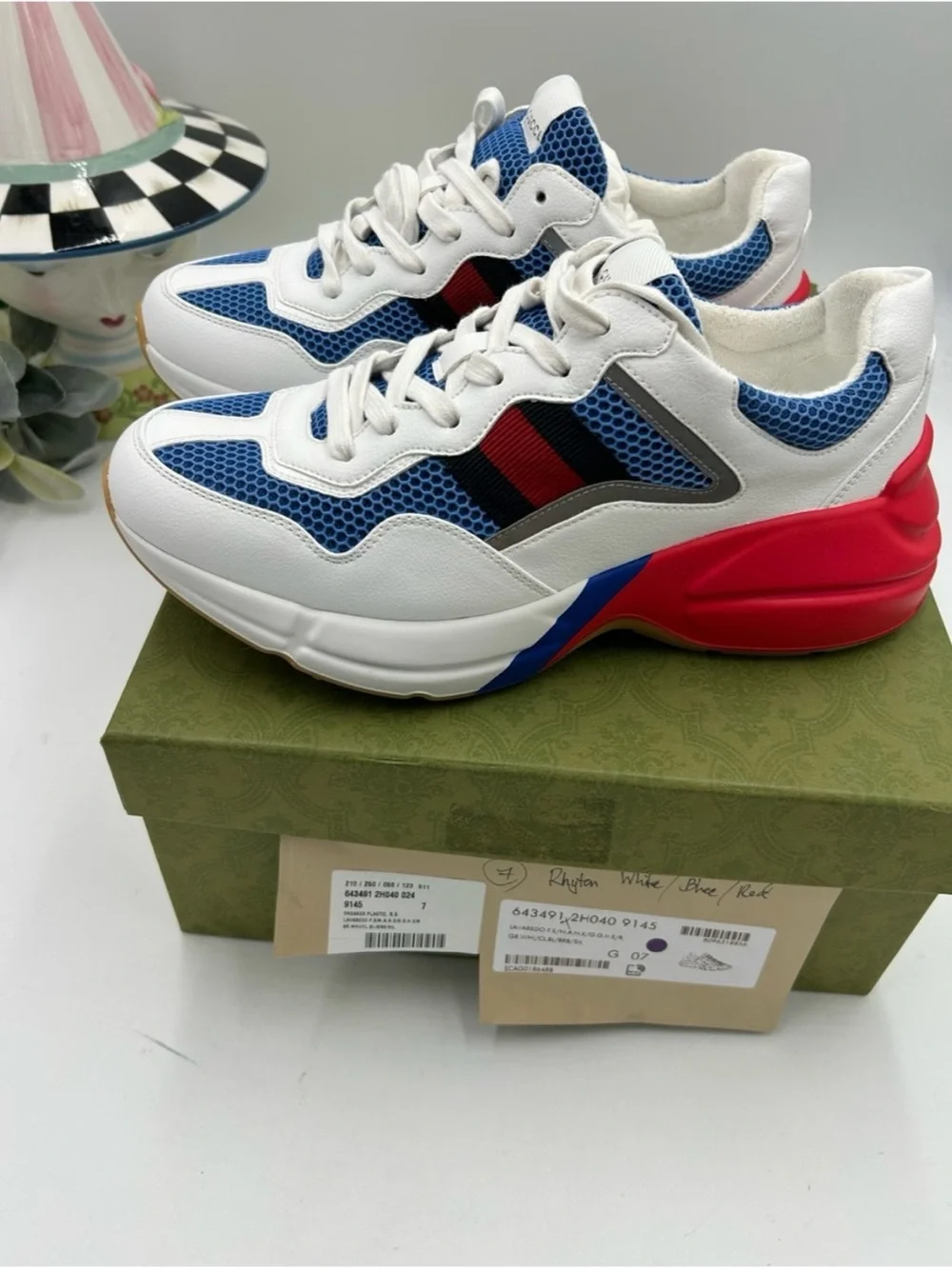 Men's Gucci RYTHON red/ white/blue sneakers size 7 fits eight US made in Italy